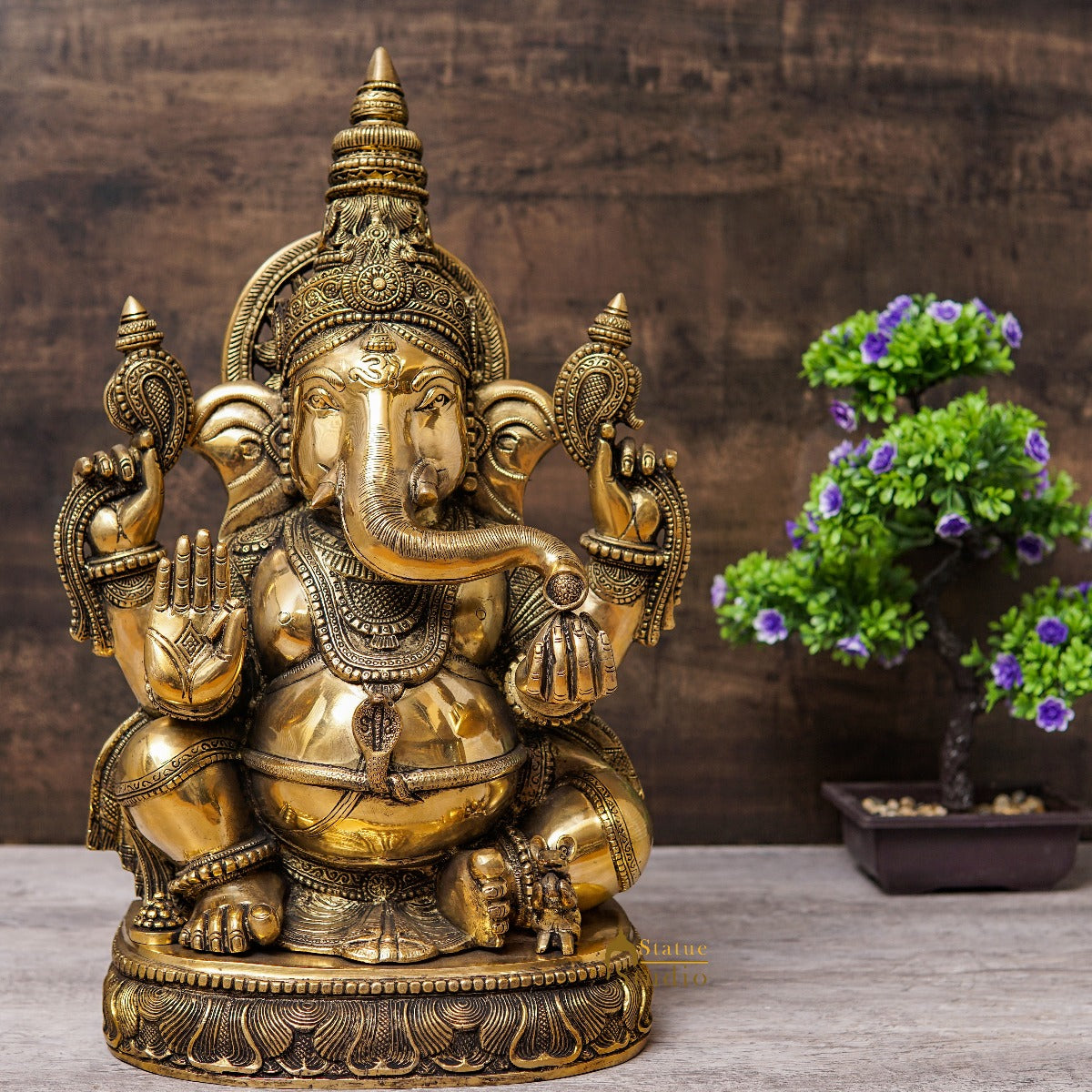 Brass Large Ganesha Idol For Home Office Decor Lucky Gift 20" - Eco-friendly - Sama Homes