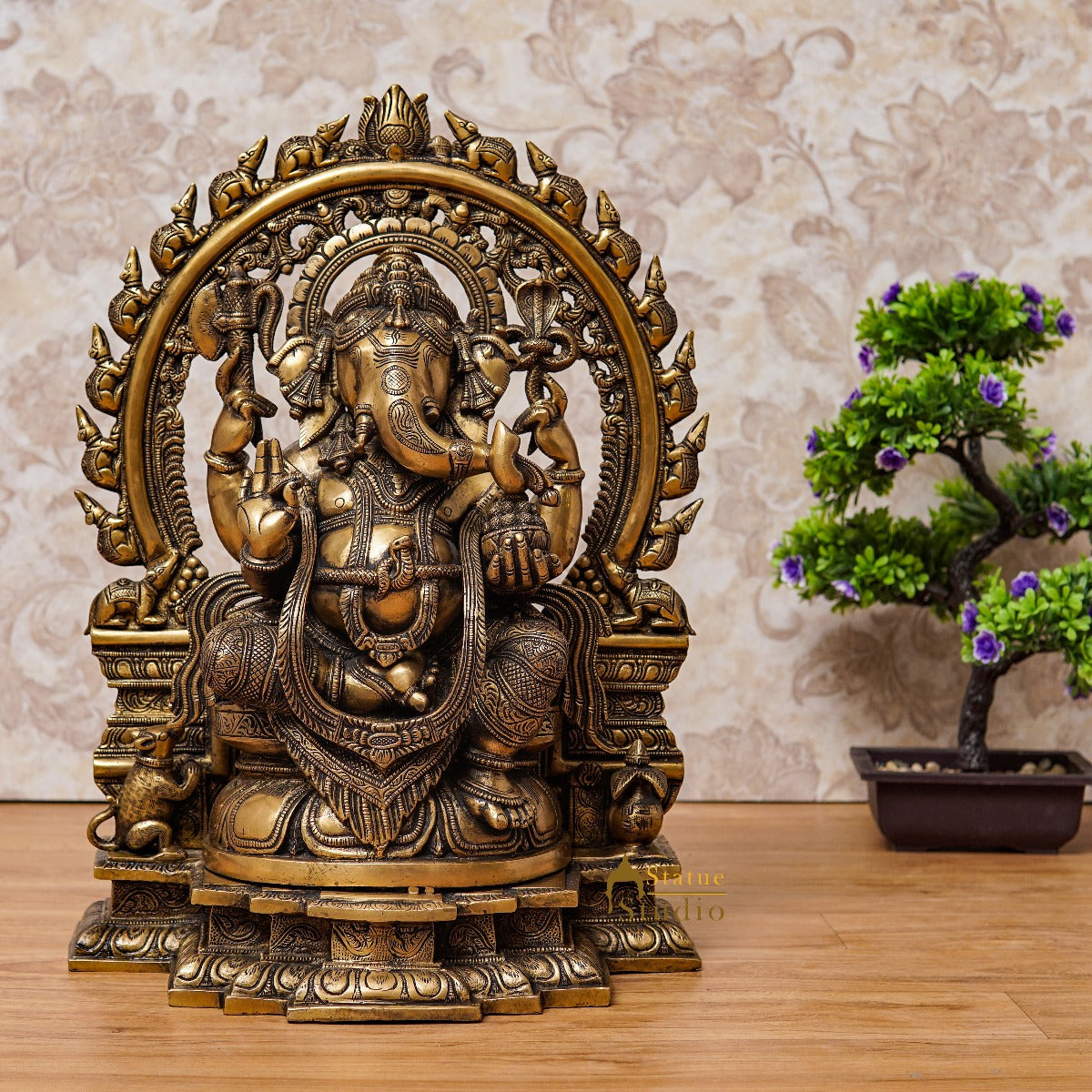 Brass Large Ganpati Idol Antique Finish For Home Decor 1.5 Feet
