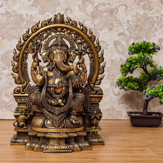 Brass Large Ganpati Idol Antique Finish For Home Decor 1.5 Feet