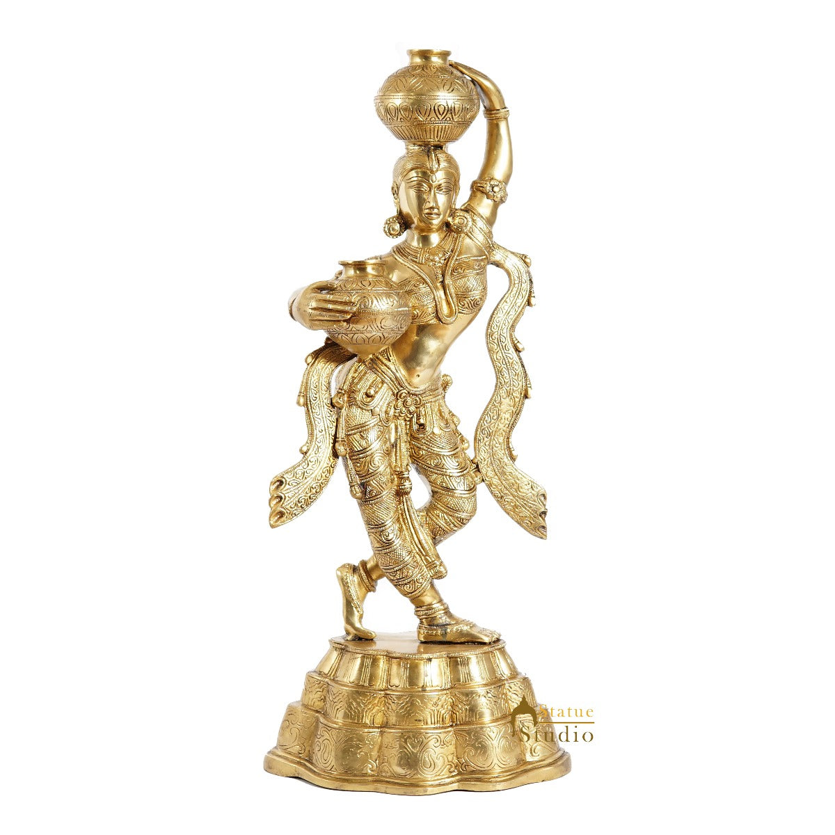 Brass Large Size Indian Lady With Matka Home Office Décor Showpiece 20"