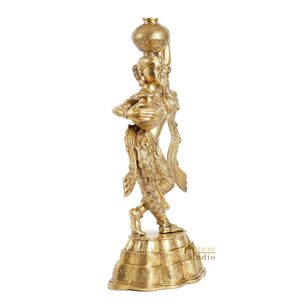 Brass Large Size Indian Lady With Matka Home Office Décor Showpiece 20"