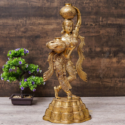 Brass Large Size Indian Lady With Matka Home Office Décor Showpiece 20" by vendor-unknown - Decor