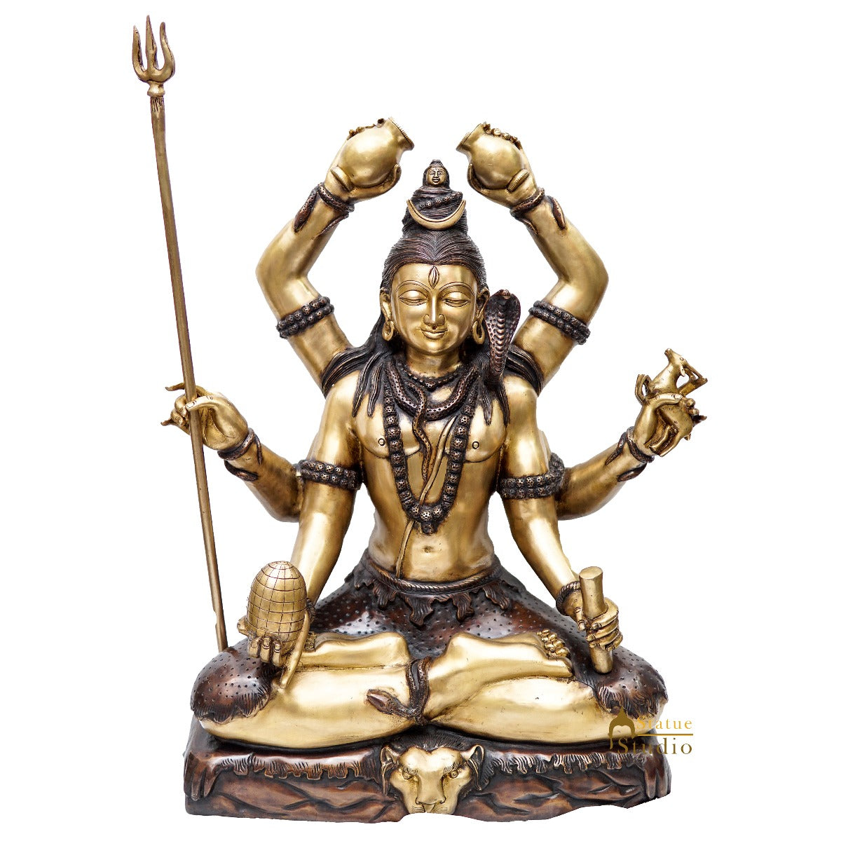 Brass Large Size Rare Shiva Idol With 6 Hands Exclusive Home Pooja Décor Statue 2.5 Feet - Image 3