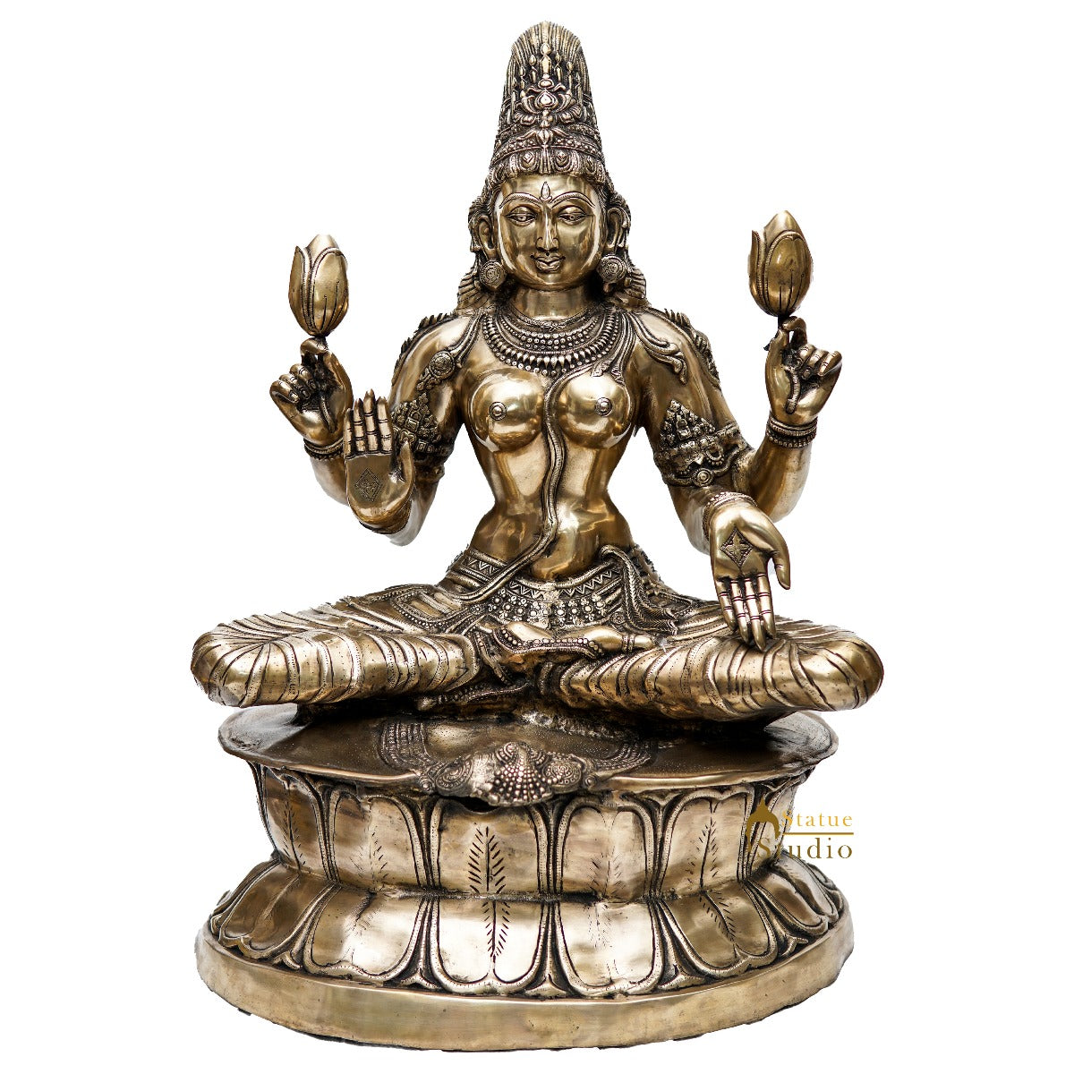 Brass Large Size Antique Sitting Laxmi Idol Home Pooja Décor Lucky Statue 3 Feet - Image 2