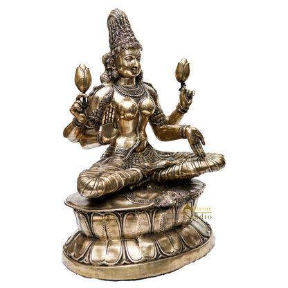 Brass Large Size Antique Sitting Laxmi Idol Home Pooja Décor Lucky Statue 3 Feet by vendor-unknown - Hindu Gods (View 3)