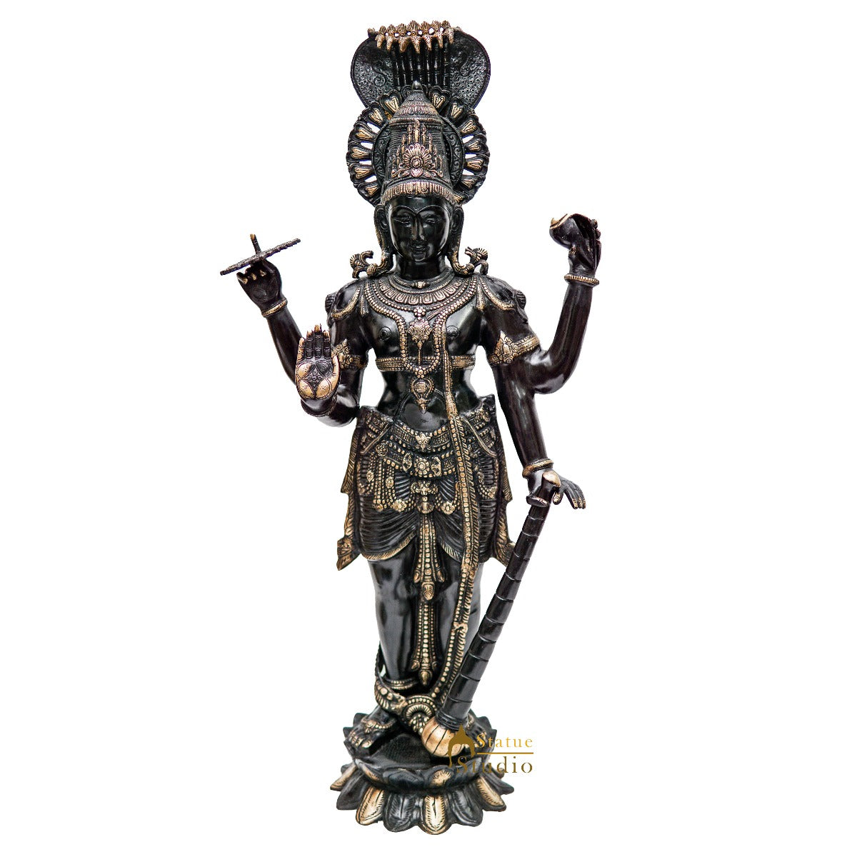 Brass Lord Vishnu Statue Antique Finish For Home Decor Showpiece Idol 40" - Image 2