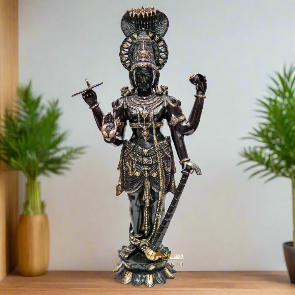 Brass Lord Vishnu Statue Antique Finish For Home Decor Showpiece Idol 40"