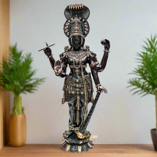Brass Lord Vishnu Statue Antique Finish For Home Decor Showpiece Idol 40"