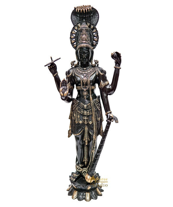 Brass Lord Vishnu Statue Antique Finish For Home Decor Showpiece Idol 40"