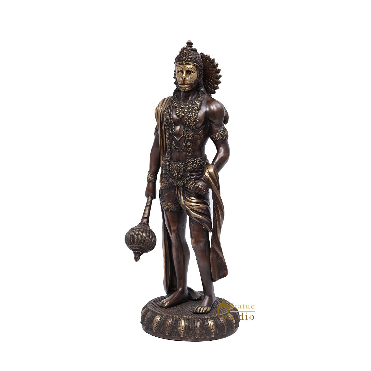 Brass Standing Mahabali Hanuman Statue Antique Finish 2 Feet - Image 5