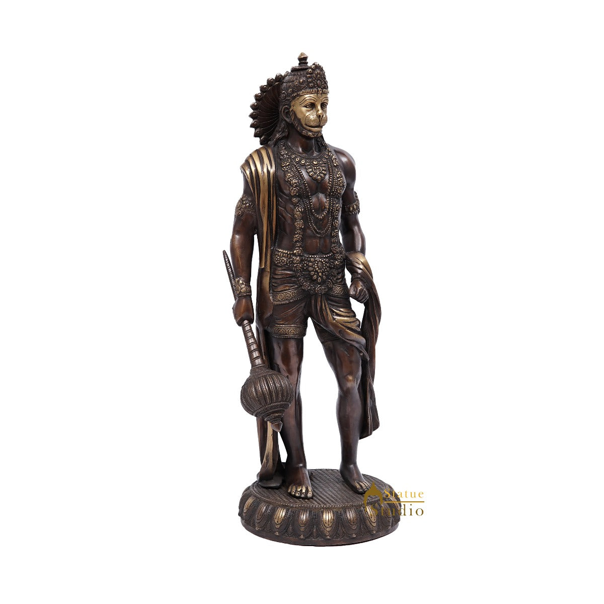 Brass Standing Mahabali Hanuman Statue Antique Finish 2 Feet - Image 4