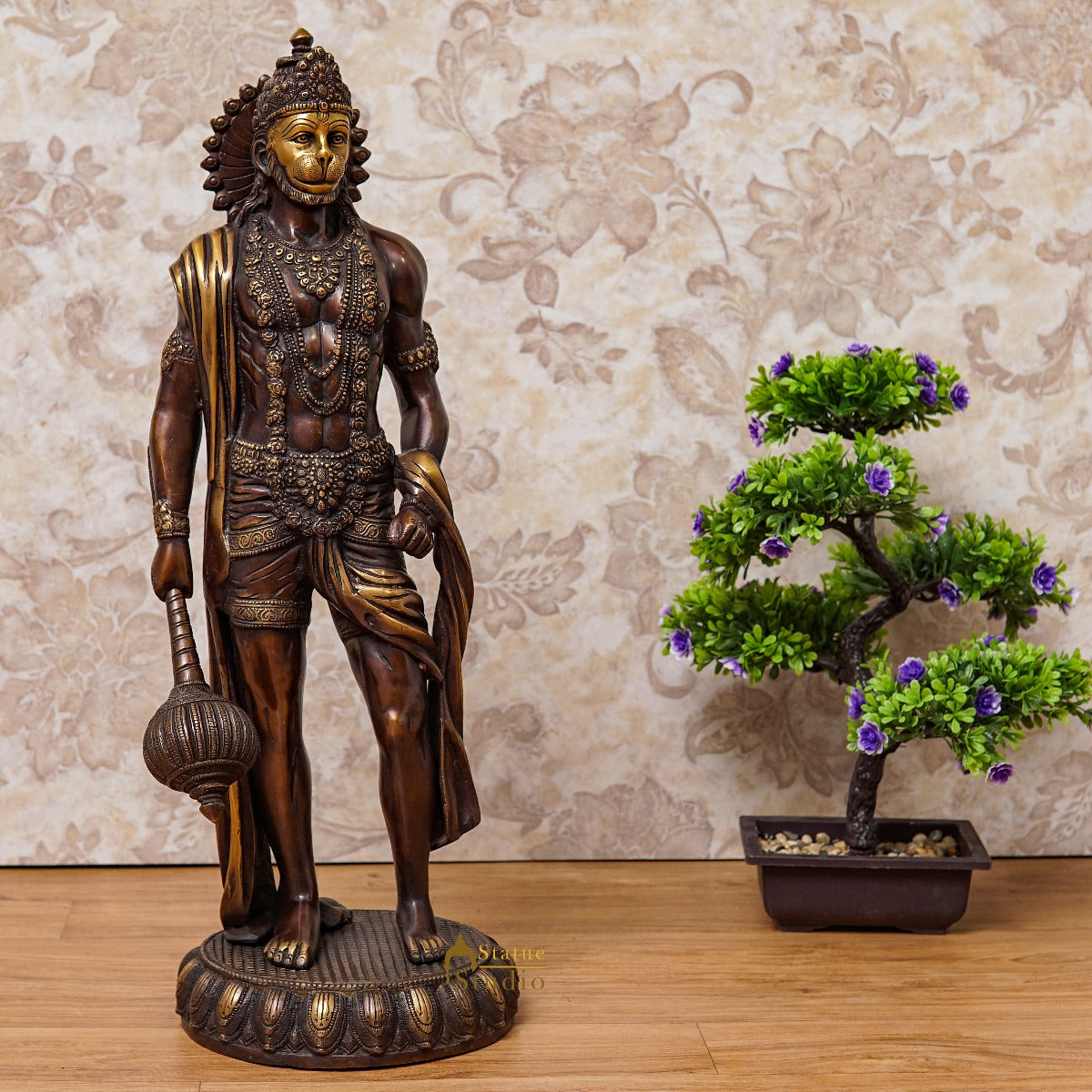 Brass Standing Mahabali Hanuman Statue Antique Finish 2 Feet