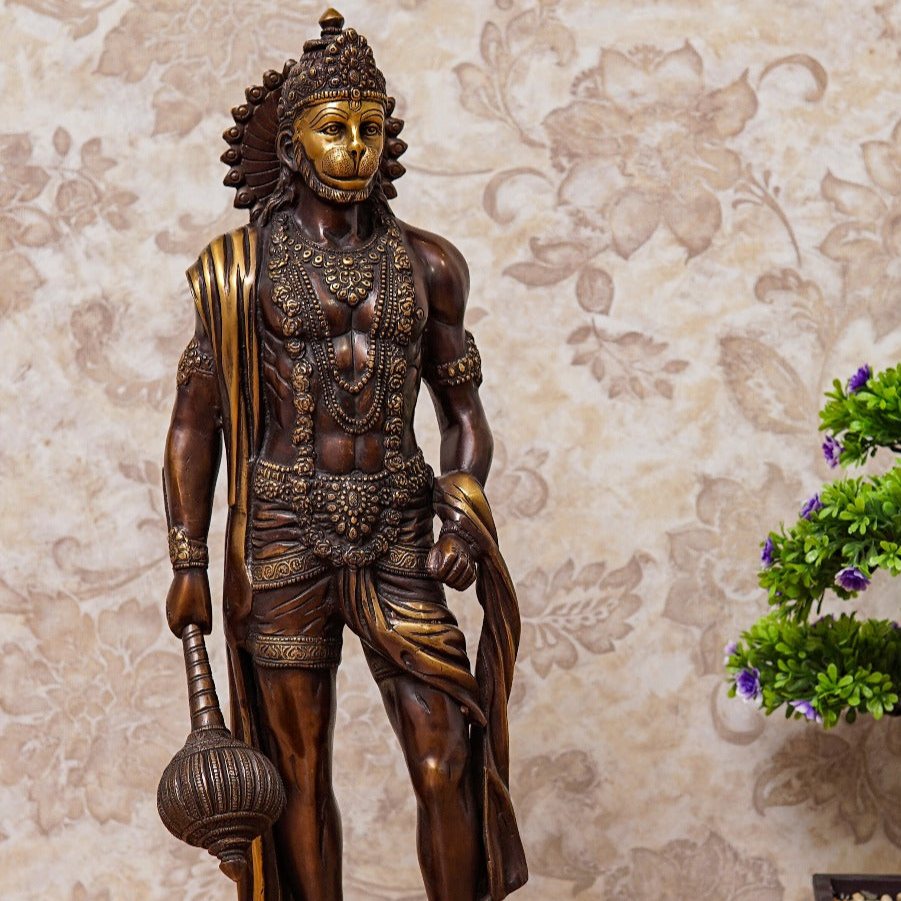 Brass Standing Mahabali Hanuman Statue Antique Finish 2 Feet - Image 2