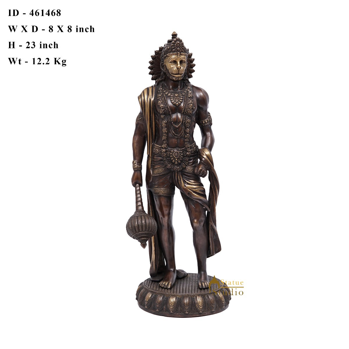 Brass Standing Mahabali Hanuman Statue Antique Finish 2 Feet