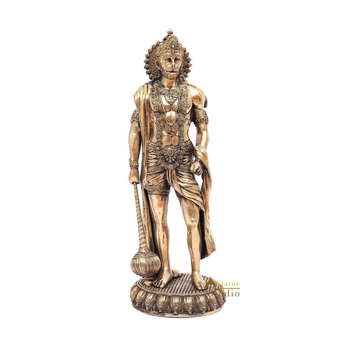 Brass Antique Mahabali Standing Hanuman Idol Home Religious Décor Statue 2 Feet