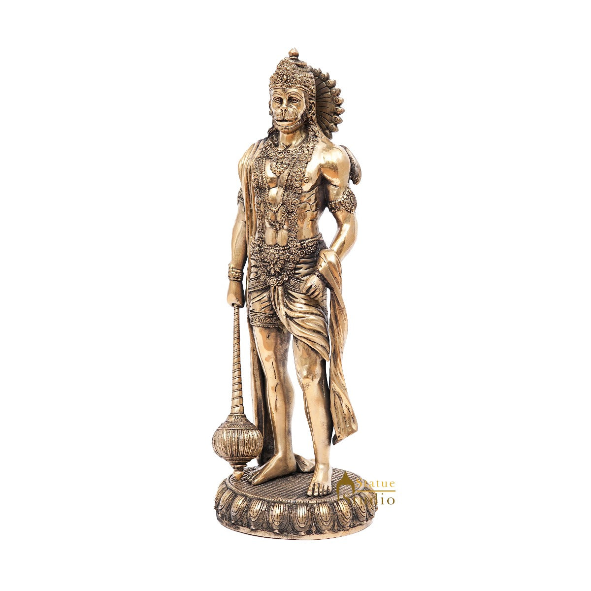 Brass Antique Mahabali Standing Hanuman Idol Home Religious Décor Statue 2 Feet - Image 5