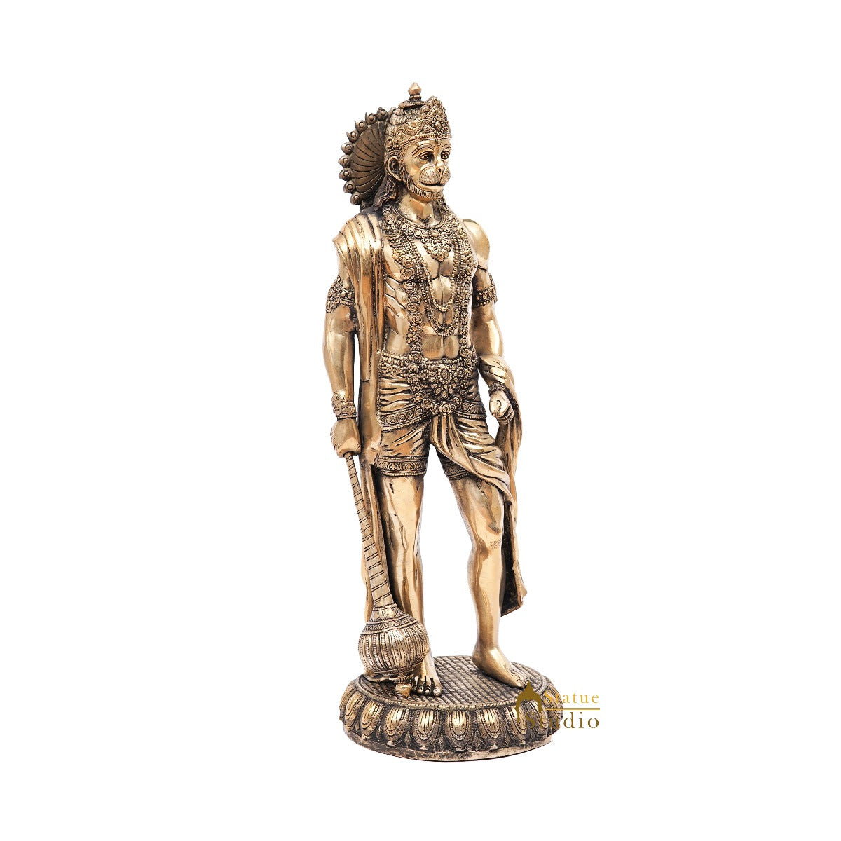 Brass Antique Mahabali Standing Hanuman Idol Home Religious Décor Statue 2 Feet - Image 4
