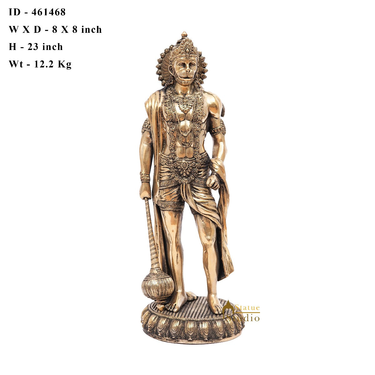 Brass Antique Mahabali Standing Hanuman Idol Home Religious Décor Statue 2 Feet