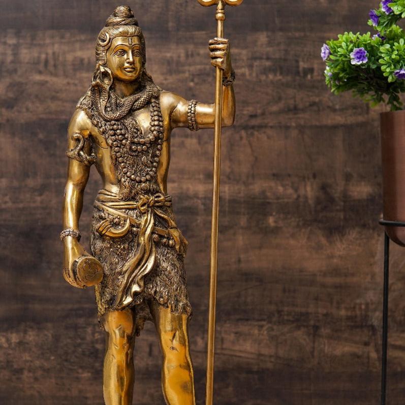 Brass Large Standing Lord Shiva Idol Mahadev For Home Puja Room Decor 2 Feet - Image 2