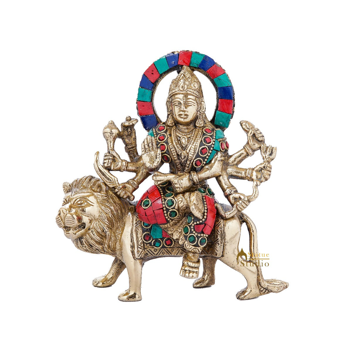 Brass Goddess Durga Statue Stone Work For Home Temple Decor 6 Inch