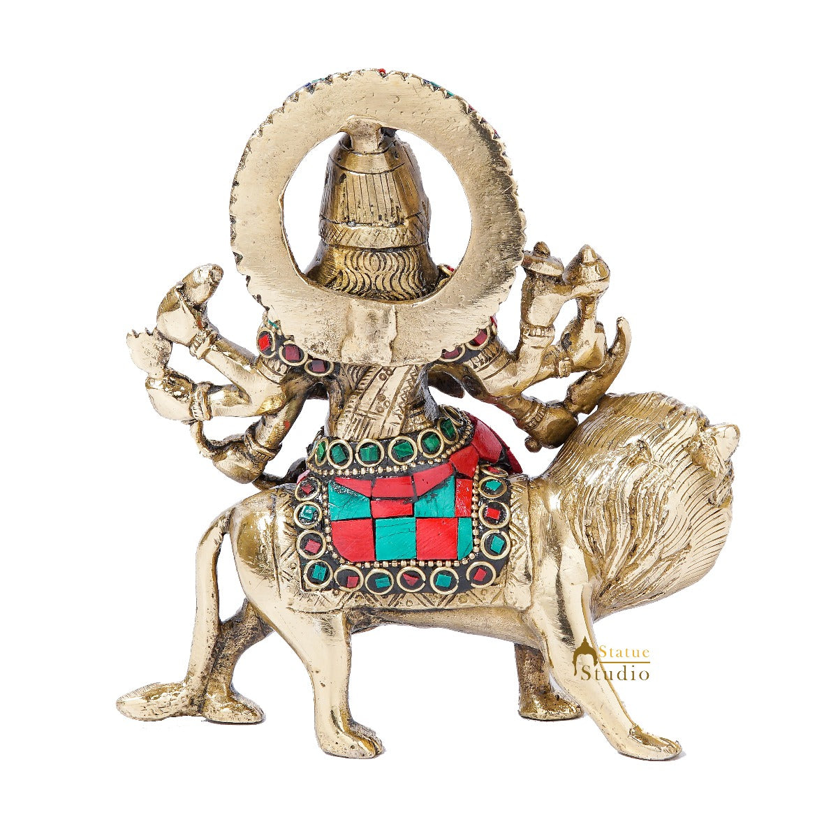 Brass Goddess Durga Statue Stone Work For Home Temple Decor 6 Inch - Image 6