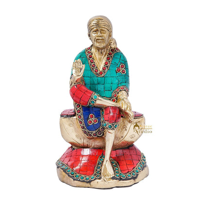 Brass Lord Shirdi Sai Baba Idol Statue Home Puja Room Religious Décor 8" by vendor-unknown - Hindu Gods (View 3)