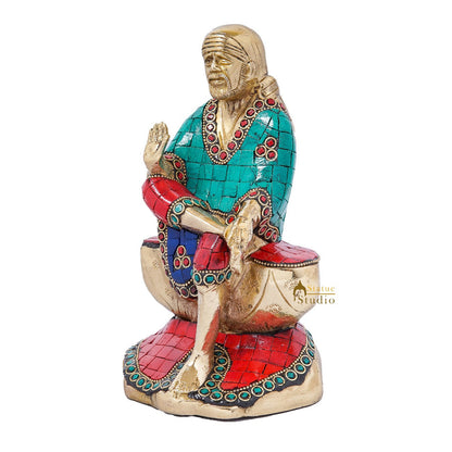 Brass Lord Shirdi Sai Baba Idol Statue Home Puja Room Religious Décor 8" by vendor-unknown - Hindu Gods (View 5)