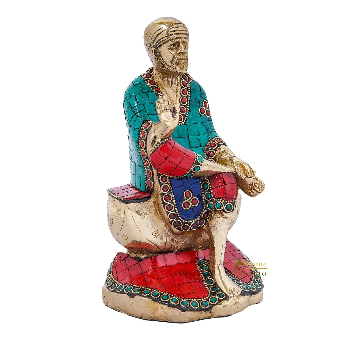 Brass Lord Shirdi Sai Baba Idol Statue Home Puja Room Religious Décor 8"