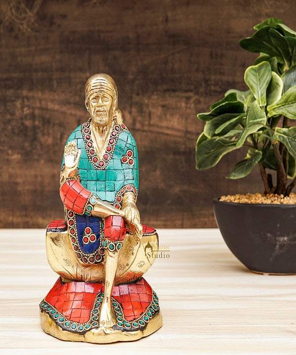 Brass Lord Shirdi Sai Baba Idol Statue Home Puja Room Religious Décor 8"