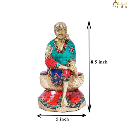 Brass Lord Shirdi Sai Baba Idol Statue Home Puja Room Religious Décor 8" by vendor-unknown - Hindu Gods (View 7)