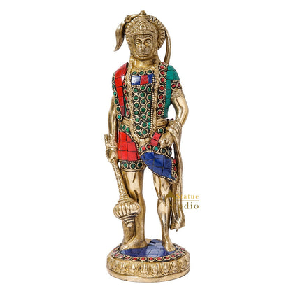 Brass Standing Pawan Putra Hanuman Idol For Home Pooja Decor Showpiece 10 Inch by vendor-unknown - Hindu Gods (View 3)