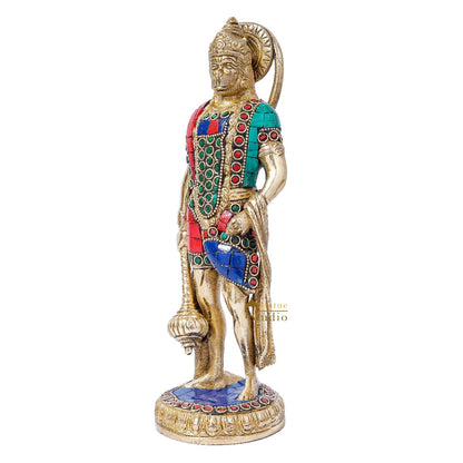 Brass Standing Pawan Putra Hanuman Idol For Home Pooja Decor Showpiece 10 Inch by vendor-unknown - Hindu Gods (View 5)
