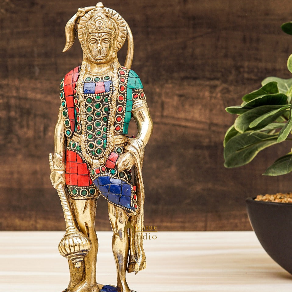 Brass Standing Pawan Putra Hanuman Idol For Home Pooja Decor Showpiece 10 Inch - Image 2