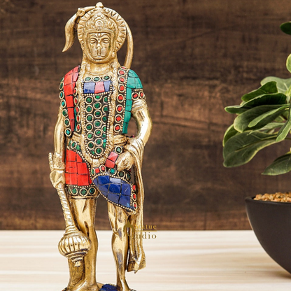 Brass Standing Pawan Putra Hanuman Idol For Home Pooja Decor Showpiece 10 Inch by vendor-unknown - Hindu Gods (View 2)