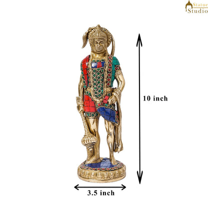 Brass Standing Pawan Putra Hanuman Idol For Home Pooja Decor Showpiece 10 Inch by vendor-unknown - Hindu Gods (View 7)