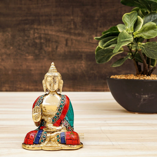 Brass Buddha Statue For Home Décor Diwali Corporate Gift Showpiece 5"