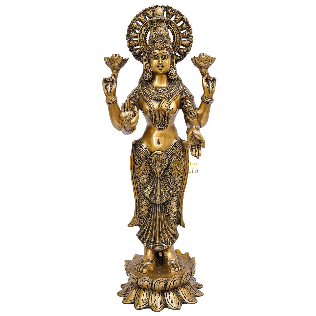 Brass Antique Standing Lakshmi Idol Laxmi Statue Home Temple Décor Showpiece 32"