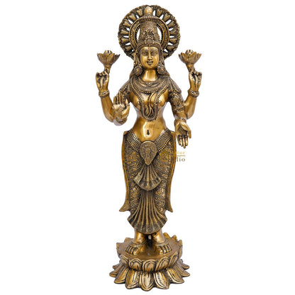 Brass Antique Standing Lakshmi Idol Laxmi Statue Home Temple Décor Showpiece 32" by vendor-unknown - Hindu Gods (View 3)