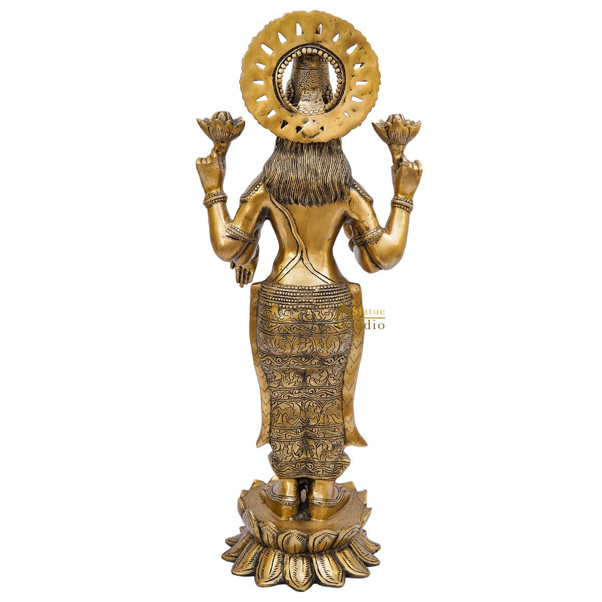 Brass Antique Standing Lakshmi Idol Laxmi Statue Home Temple Décor Showpiece 32" - Image 6
