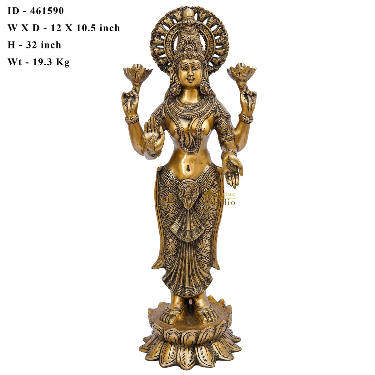 Brass Antique Standing Lakshmi Idol Laxmi Statue Home Temple Décor Showpiece 32"