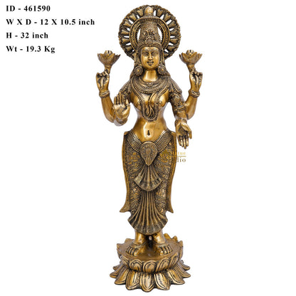 Brass Antique Standing Lakshmi Idol Laxmi Statue Home Temple Décor Showpiece 32" by vendor-unknown - Hindu Gods (View 7)