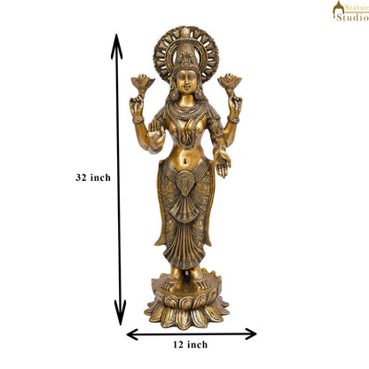 Brass Antique Standing Lakshmi Idol Laxmi Statue Home Temple Décor Showpiece 32" by vendor-unknown - Hindu Gods (View 8)