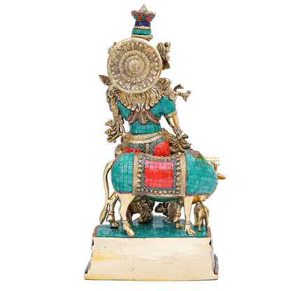 Brass Krishna Idol with Cow 2 Feet by StatueStudio by vendor-unknown - Hindu Gods (View 6)