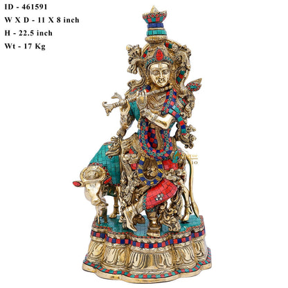 Brass Krishna Idol with Cow 2 Feet by StatueStudio by vendor-unknown - Hindu Gods (View 7)