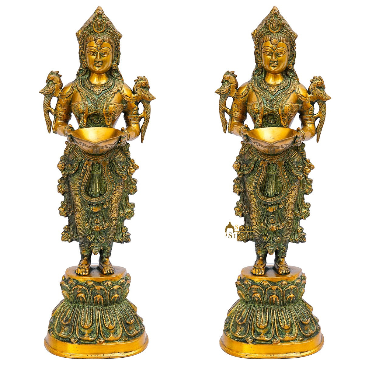 Brass Standing Deeplakshmi Pair Statue Showpiece For Home Temple Diwali Décor - Image 3