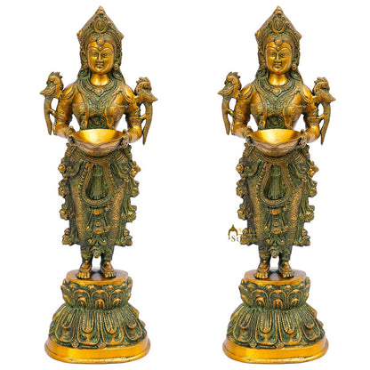 Brass Standing Deeplakshmi Pair Statue Showpiece For Home Temple Diwali Décor by vendor-unknown - Decor (View 3)