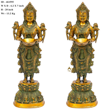 Brass Standing Deeplakshmi Pair Statue Showpiece For Home Temple Diwali Décor by vendor-unknown - Decor (View 6)