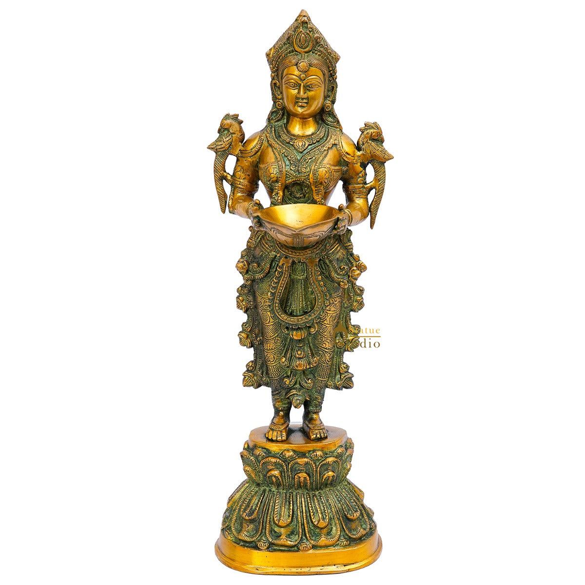 Brass Standing Deeplakshmi Statue Showpiece For Home Temple Diwali Décor 20" - Image 3