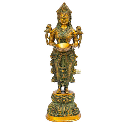 Brass Standing Deeplakshmi Statue Showpiece For Home Temple Diwali Décor 20" by vendor-unknown - Decor (View 3)