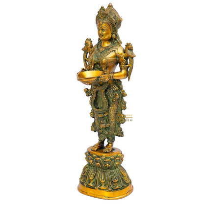 Brass Standing Deeplakshmi Statue Showpiece For Home Temple Diwali Décor 20" by vendor-unknown - Decor (View 4)
